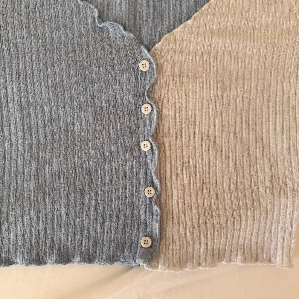 Shein Color Block Ribbed Baby Tee Small Asymmetrical Button Y2K Top - Picture 5 of 9